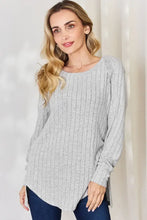 Basic Bae Gray Ribbed Round Neck Knit Sweater for Women Light Gray Woman T Shirts
