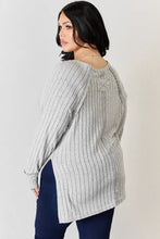 Basic Bae Gray Ribbed Round Neck Knit Sweater for Women Woman T Shirts