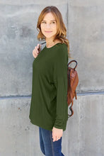 Basic Bae Olive Green Round Neck Long Sleeve Top for Women Woman T Shirts