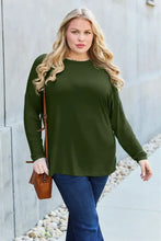 Basic Bae Olive Green Round Neck Long Sleeve Top for Women Woman T Shirts