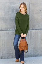 Basic Bae Olive Green Round Neck Long Sleeve Top for Women Woman T Shirts