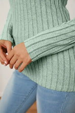 Basic Bae Ribbed V-Neck Long Sleeve Top in Light Green Woman T Shirts