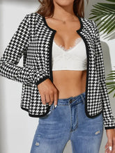 Houndstooth Open Front Long Sleeve Jacket Woman Outerwear