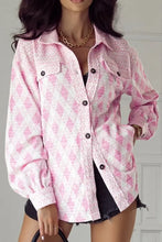 Geometric Print Textured Flap Pocket Shacket Woman Outerwear