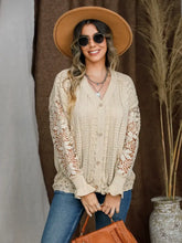 Eyelet Button Up Lantern Sleeve Cardigan Woman Outerwear