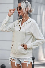 Half Button Drawstring Long Sleeve Hoodie White Woman Sweatshirts