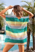 Angel Wings Openwork Striped V-Neck Short Sleeve Cover Up Swimwear Cover-Ups