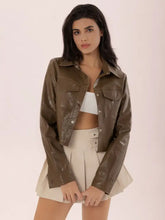 Collared Neck Snap Down Long Sleeve Jacket Woman Outerwear