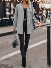 Textured Button Down V-Neck Long Sleeve Cardigan Woman Outerwear