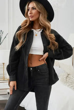 Button Up Collared Neck Long Sleeve Jacket Black Woman Outerwear