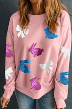 Easter Bunny Bow Knot Sequined Sweatshirt Dusty Pink Woman Sweatshirts
