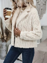 Fuzzy Button Up Collared Neck Jacket Woman Outerwear