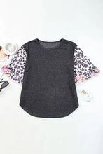 Leopard Flounce Sleeve Round Neck Top Woman Blouses