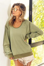 BiBi Waffle Knit Contrast Trim Long Sleeve T-Shirt Woman T Shirts
