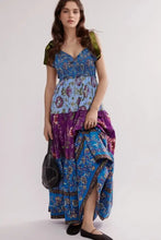 Floral Tiered Maxi Dress with Mixed Print Design Navy Casual Dresses