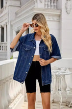 Button Down Half Sleeve Denim Jacket Dark Woman Outerwear