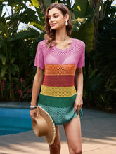 Openwork Round Neck Short Sleeve Cover-UP Swimwear Cover-Ups