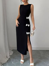 Bow Slit Round Neck Sleeveless Dress Black Casual Dresses
