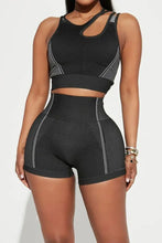 Asymmetrical Neck Striped Tank and Shorts Active Set Woman Activewear