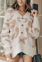 Leopard V Neck Button Down Cardigan Beige Woman Outerwear