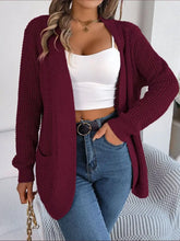 Open Front Long Sleeve Cardigan with Pockets Wine Woman Outerwear