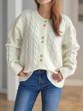 Cable-Knit Round Neck Long Sleeve Cardigan Woman Outerwear