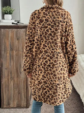 Leopard Button Up Long Sleeve Fuzzy Coat Woman Outerwear