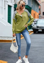 Striped Exposed Seam Half Button Sweatshirt Woman Sweatshirts