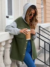 Pocketed Contrast Snap Down Hooded Jacket Woman Outerwear