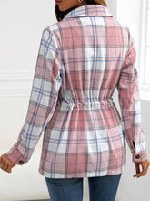 Drawstring Plaid Button Up Jacket with Chest Pockets Woman Outerwear