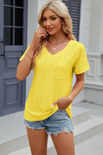 Eyelet V-Neck Short Sleeve T-Shirt Woman T Shirts