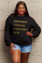 Simply Love Full Size COUNTDOWNS CHAMPAGNE RESOLUTIONS & CHEER Round Neck Sweatshirt Woman Sweatshirts