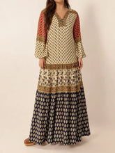 Printed V-Neck Balloon Sleeve Maxi Dress Woman Maxi Dress