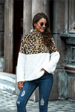 Leopard Color Block Half-Zip Collar Teddy Sweatshirt Woman Sweatshirts