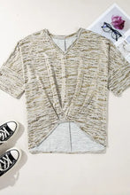 Beige and Black Twist Front Patterned V Neck T Shirt for Women Woman T Shirts