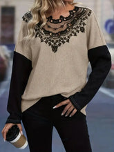 Beige and Black Two-Tone Lace Trim Sweater for Women Woman T Shirts