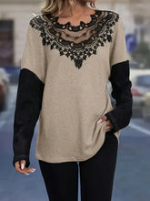 Beige and Black Two-Tone Lace Trim Sweater for Women Woman T Shirts