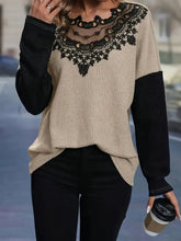 Beige and Black Two-Tone Lace Trim Sweater for Women Woman T Shirts
