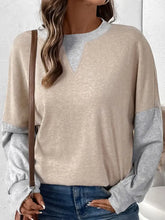 Beige and Gray Two Tone Long Sleeve Sweatshirt for Women Tan Woman T Shirts