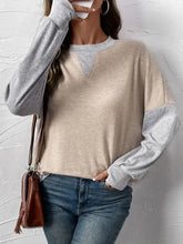 Beige and Gray Two Tone Long Sleeve Sweatshirt for Women Woman T Shirts