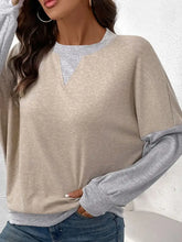 Beige and Gray Two Tone Long Sleeve Sweatshirt for Women Woman T Shirts