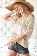 Beige and Pink Leopard Block Triblend Knit Tunic Top for Women OATMEAL Woman T Shirts