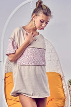 Beige and Pink Leopard Block Triblend Knit Tunic Top for Women Woman T Shirts