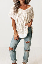 Beige and White Patterned V Neck Tunic Top for Women Woman T Shirts