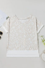 Beige and White Patterned V Neck Tunic Top for Women Woman T Shirts