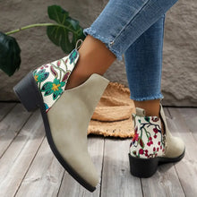 Beige Ankle Boots with Green Floral Embroidery for Women Beige Woman Boots