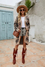 Tan Aztec Patterned Cardigan with Moderate Sleeve Length for Women Woman Outerwear