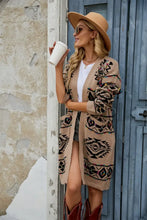 Tan Aztec Patterned Cardigan with Moderate Sleeve Length for Women Woman Outerwear