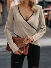 Beige Long Sleeve Wrap Top for Women Woman T Shirts