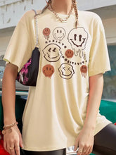 Beige Oversized T-Shirt with Smiley Face Graphics for Women Tan Woman T Shirts